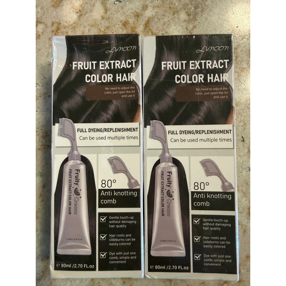 2PK Limoon Fruit Extract Color Hair Cream Black Dye with Anti-Knotting Comb 80ml
